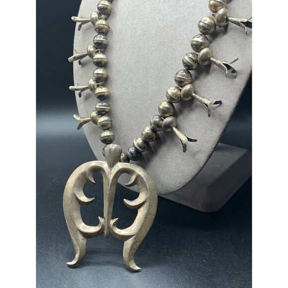 Squash Blossom NAJA Pendant Sterling Silver Native American Silver Pearls Long C - Picture 7 of 15